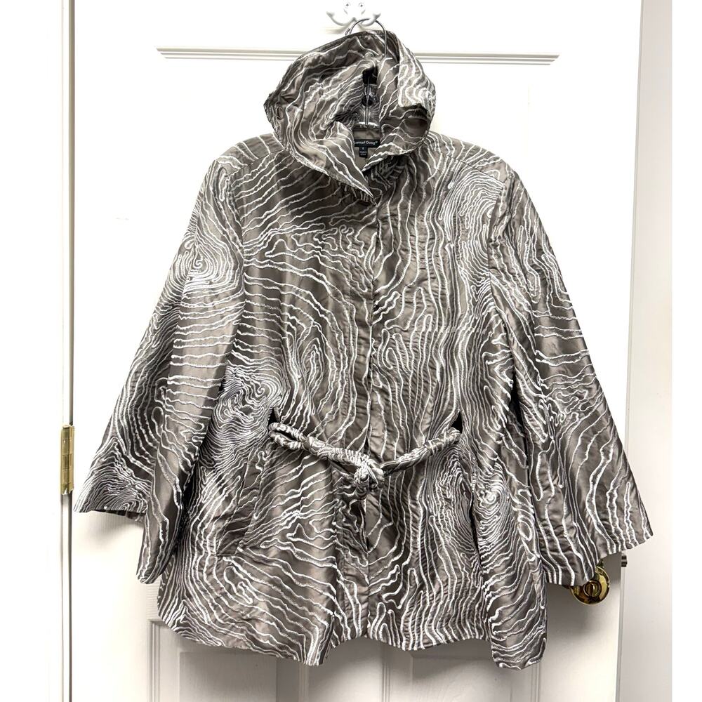 Samuel Dong Jacket Abstract High Collar Embroidered Belted Designer Coat Size S